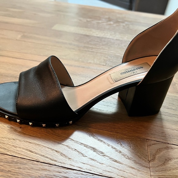 Valentino Black Leather Soul Rockstud Ankle Strap Block Heel Sandals Size 38 - Picture 9 of 16